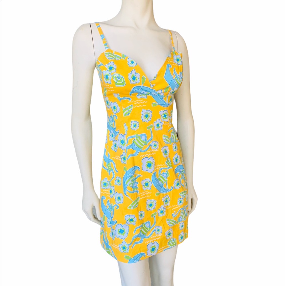 Lilly Pulitzer Sunny Yellow and Sky Blue Midi Dress